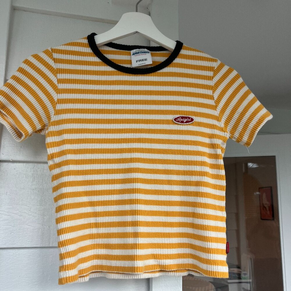 Korean yellow and white striped top